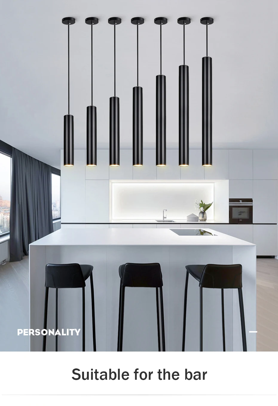 Modern Pendant light Long Tube light Kitchen Island Dining Room lights fixtures Cylinder Pipe Hanging lights for home decor