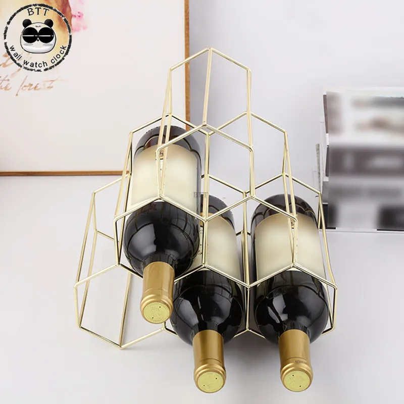 

6 Bottle Wine Rack Metal Freestanding Kitchen Storage Stand Wine Cabinet Grape Wine Shelf Display Bar Beautiful Geometric Iron