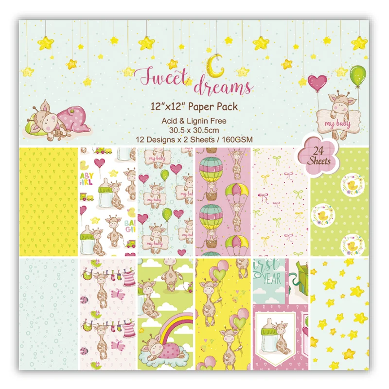 

12inch Sweet Dream handmade background Scrapbook Paper 24sheets,DIY Happy Planner/Card Making/Journaling Project/Home Deco