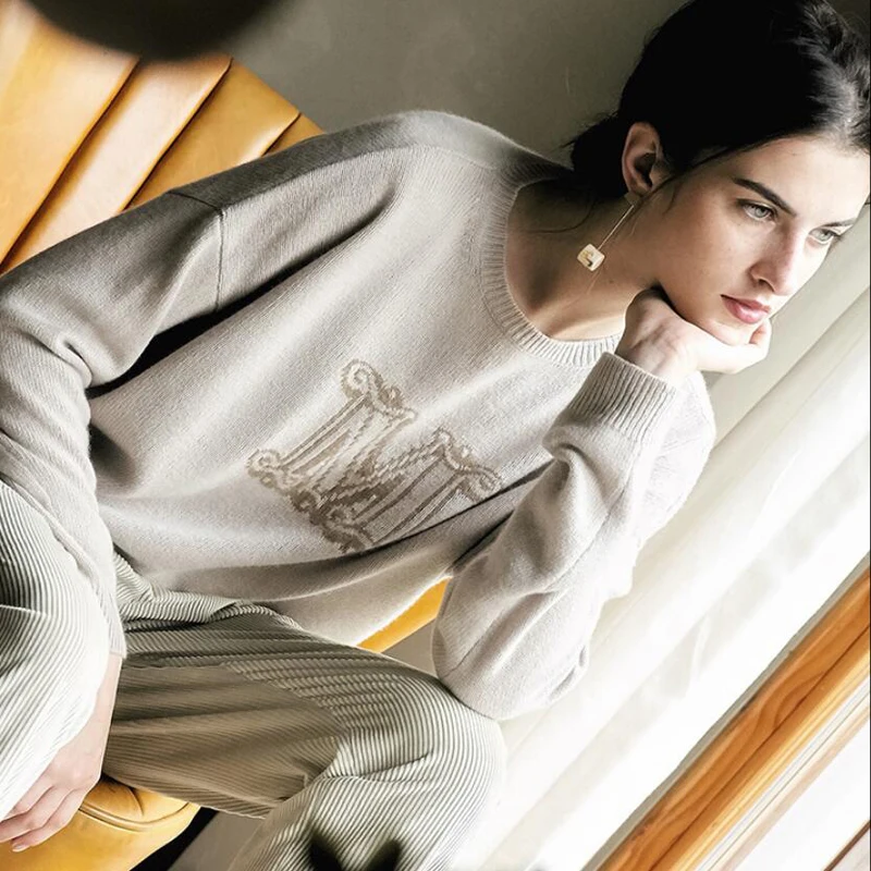 Cashmere Sweater Ladies Fashion Sweaters O-neck Pullover White Khaki Natural Fabric Extra Soft Warm High Quality Free Shipping | Женская
