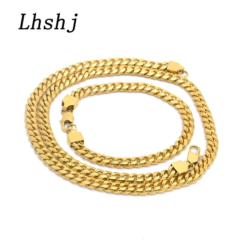 Punk Gold Chain long Necklace set stainless steel bracelet for men hip