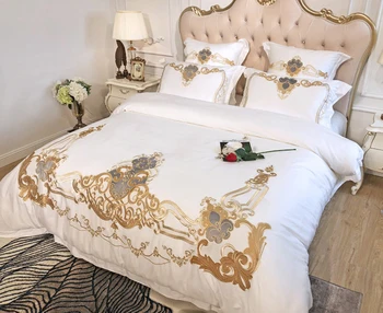 

Blue pink 100S Egyptian cotton Embroidery Royal Bedding sets Queen King Luxury Duvet cover Bed sheet set Pillowcases 4/ 6pcs