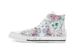 Забавная Акварельная кошка с цветочным дизайном, дышащая Повседневная Высокая обувь на шнуровке, холщовая обувь кеды для дропшиппинг