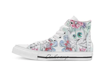 

Funny Watercolor Cat with Flowers Design breathable Casual High Top lace-up Canvas shoes sneakers For Drop shipping
