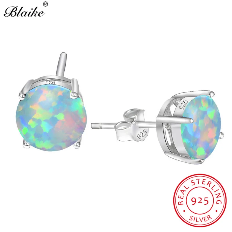 

Blaike Real 100% 925 Sterling Silver White/Blue/Green Opal Stud Earrings For Women Mystic Rainbow Zircon Earrings Fine Jewelry