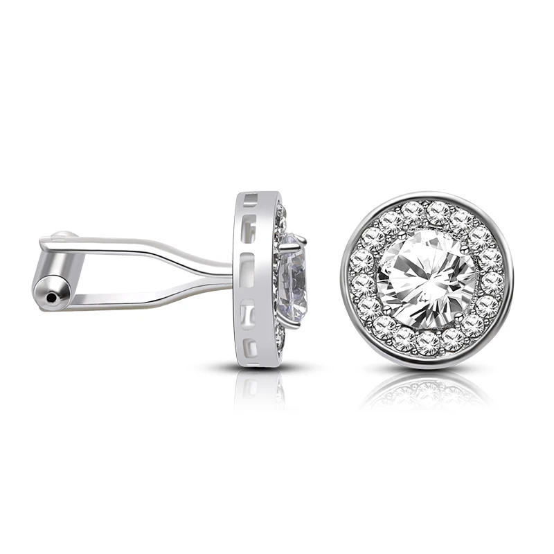 

Men's Personality Fashion Silver Color Copper Zircon Cufflinks Rhinestone Inch Shirt Dress Jewelry High Quality Party Gift