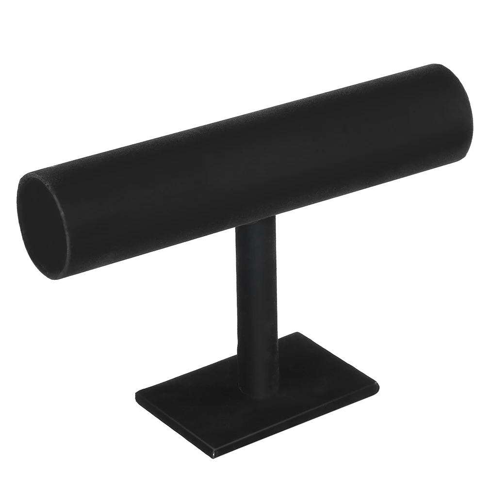 GENBOLI Black Velvet/Leather T Bar Rack Organizer Hard Stand Holder for Bracelet Chain Necklace Watch Fashion Jewelry Organizer