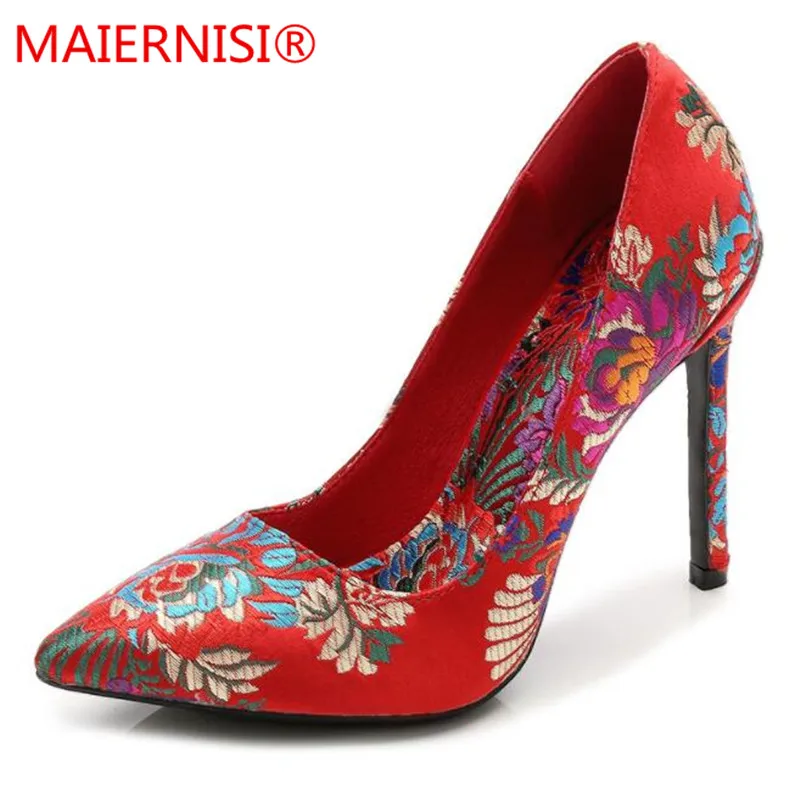 

2023 Heels Women Pumps Solid Silk printing Pointed Toe Shallow Fashion High Heels 11cm Shoes Women's Wedding Shoes