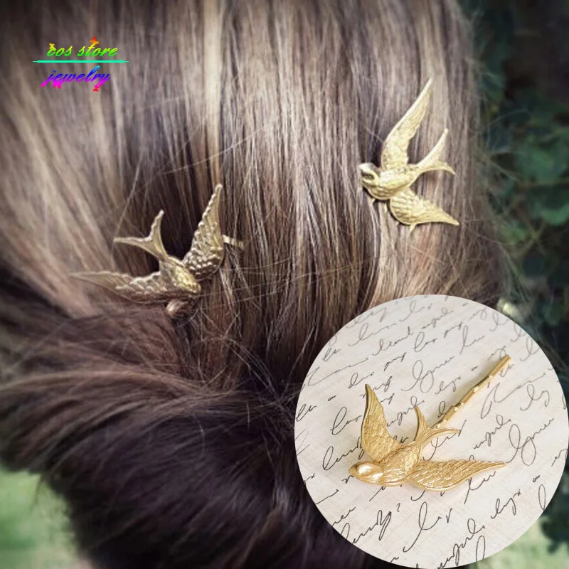 New Charms Vintage Rustic Gold Swallow Bobby Pins Wedding Hair Accessories Bijoux Bridesmaids Bridal Gifts Hair Jewelry - Image 2