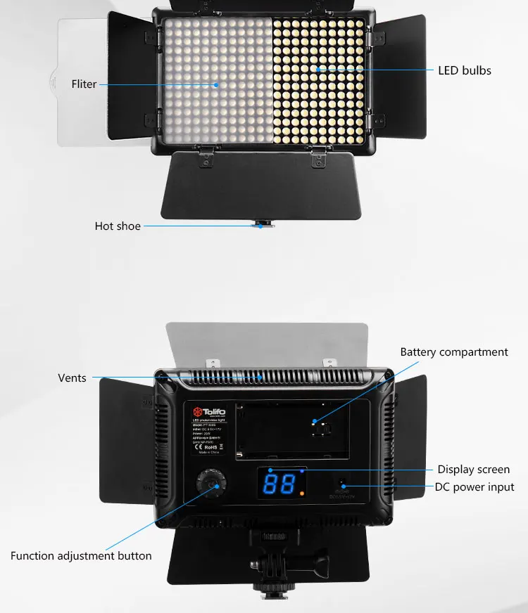 Tolifo Pt-308B II 20 Вт 308 светодиодный s Bi-color 3200 K-5600 K светодиодный видео светильник Панель с светодиодный Дисплей 2,4G Беспроводной дистанционного Управление для цифровых зеркальных фотокамер