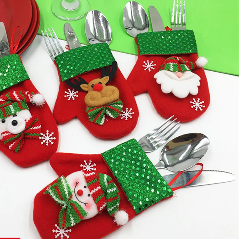 

Christmas Glove Tree Pendants Christmas Decoration Cutlery Suit Holders Porckets Knifes Folks Bag Snowman Dinner Home Candy Bags