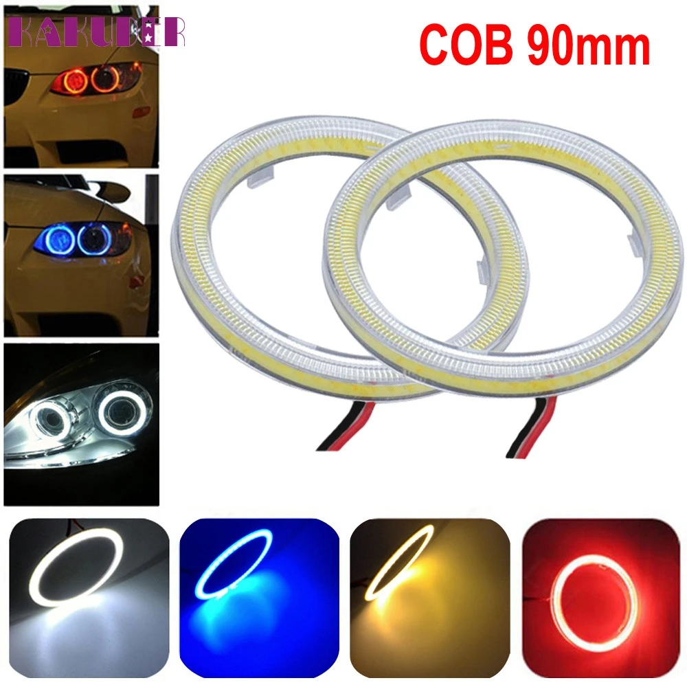

Hot 2pcs White 90MM COB LED Angel Eyes Headlight Halo Ring Warning Lamps with Cover DEC6