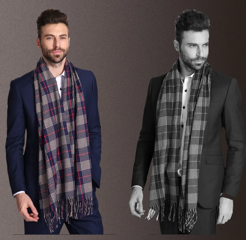 2021 New Europe Fashion Shawl Scarves Men Winter Warm Tartan Designer Scarf Business Sjaal Plaid Cotton Wraps Bufanda Foulard