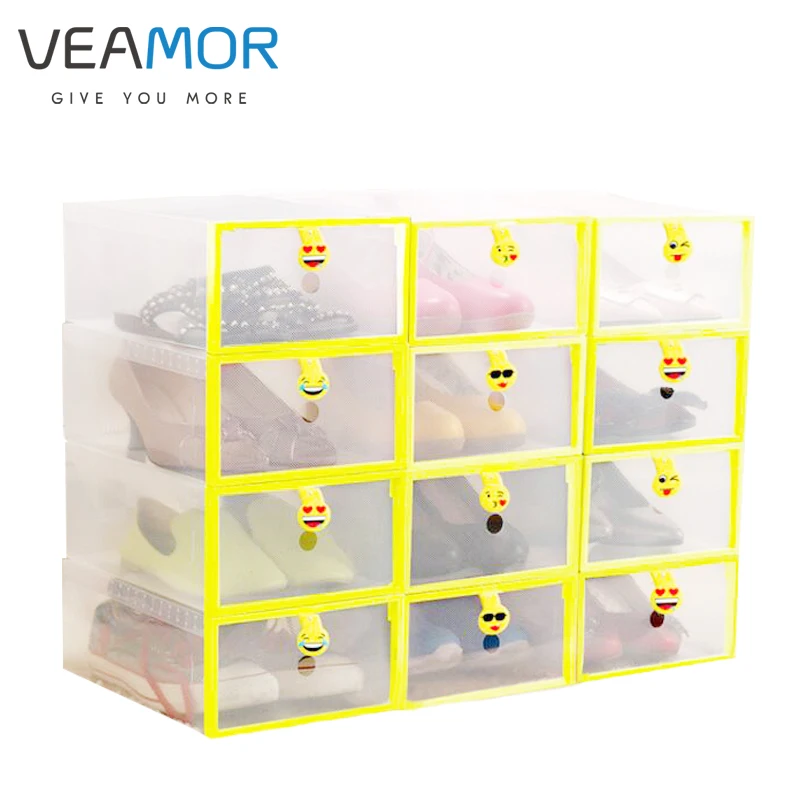 

VEAMOR 1pc Foldable Cartoon Transparent Facial Expression Shoe Boxes for Home Woman Girls Eco-Friendly Shoe Storage Boxes WB1132