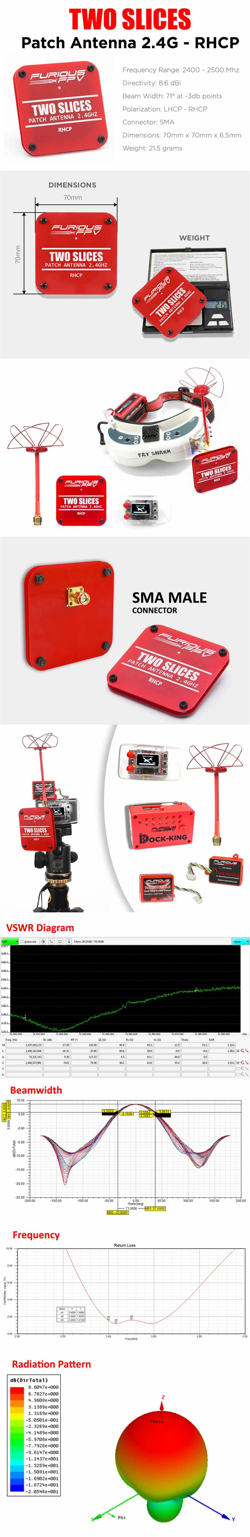 FuriousFPV 2,4 ГГц 8.6dBi два куска FPV антенна LHCP/RHCP для RC FPV гоночных моделей дронов запасные части DIY Асса