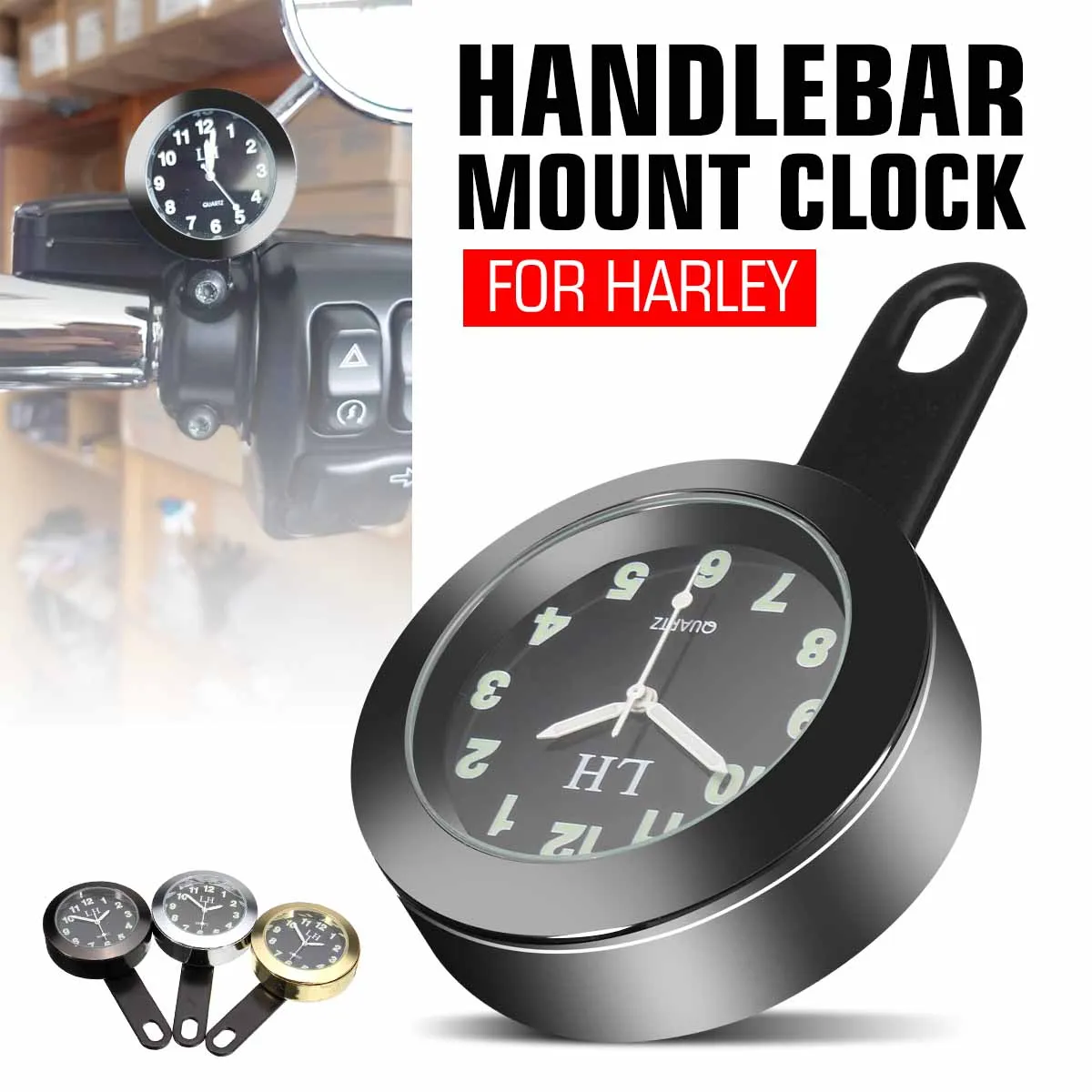

Universal Waterproof Motorcycle Bike Dial Clock Horologe Bracket For Harley Honda Suzuki Yamaha Gold Silver Black