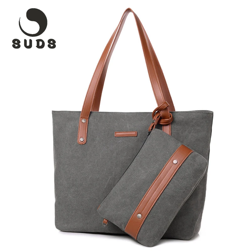 SUDS Big Canvas Ladies Shoulder Bags Women Set Casual Large Tote Bag Fashion Sac A Main Women ...