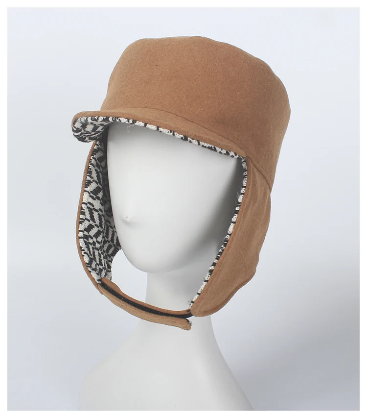 ROSELUOSI Женская осенне-зимняя шерстяная шапка-бомбер мужская защита ушей с клапаном теплая шапка ушанка