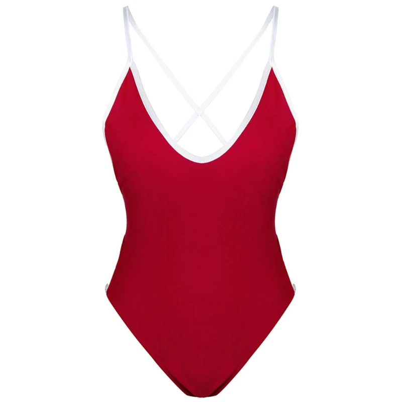 

Women One-piece Strappy Backless Solid Triangle Swimsuit Bathing Suit Swimwear