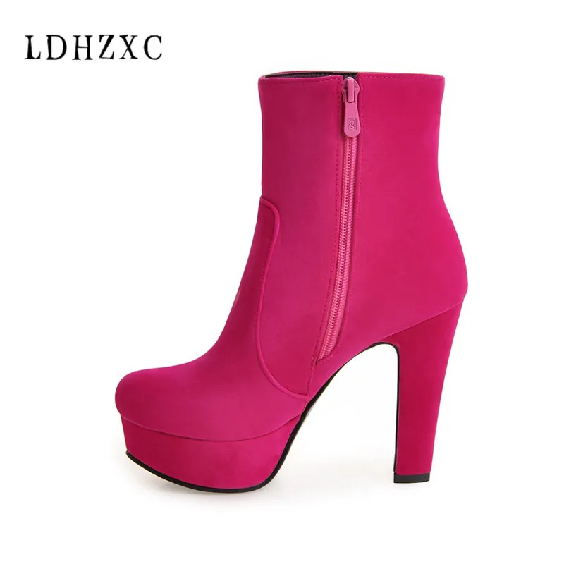 

LDHZXC 2019 new Women Boots Elegant ankle Boots Square High Heels Western Style Autumn Shoes round Toe Boots Woman big size 13 9