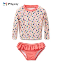 Одежда для купания для маленьких девочек с длинными рукавами, с защитой от ультрафиолета, Быстросохнущий купальник для серфинга, из двух предметов, детский солнцезащитный купальник, пляжная одежда