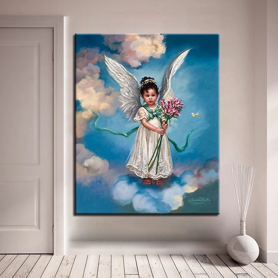 

Framed DIY Oil Painting By Numbers Kit Hand Color Paint Little Angel Girl Canvas Figure Picture Unique Home Decor Wall Arts Gift