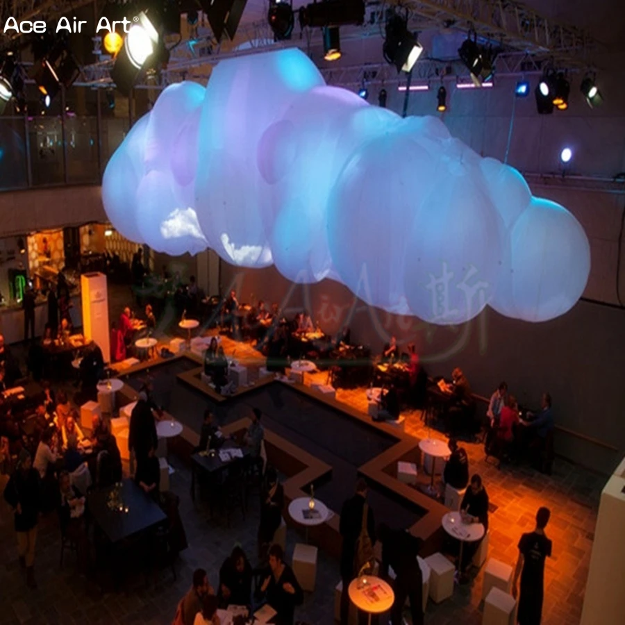 

3m L Cold air balloon inflatable clouds model,floating clouds with glow lights ceiling for Party and show event