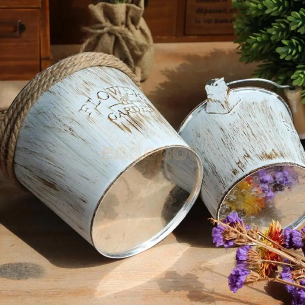 3pcs Garden Metal Flower Pot Wall Hanging Tin Baskets Bucket Plant Herb Planter Vase Wall Hanging