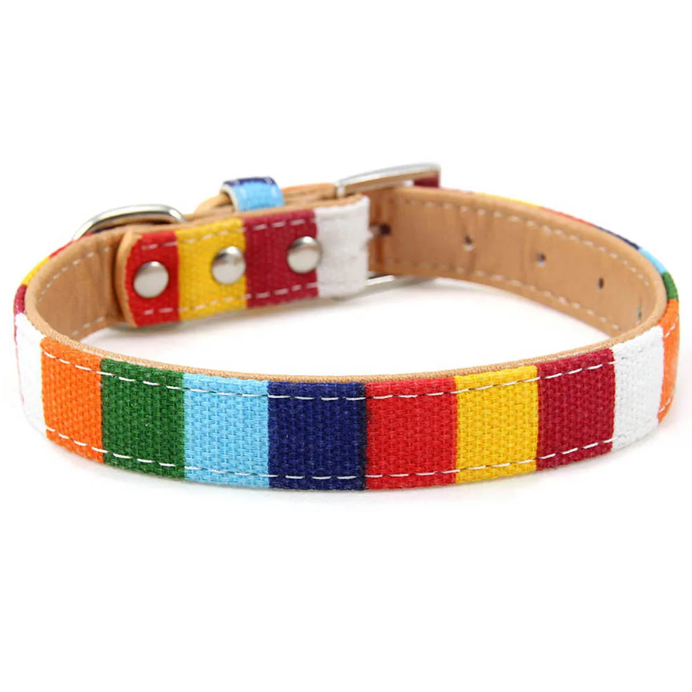 

Colorful Stripe Designer Large Dog Collar Padded Canvas&PU Leather Puppy Cat Collars for Small Medium Big Dogs Neck Strap XS-XXL