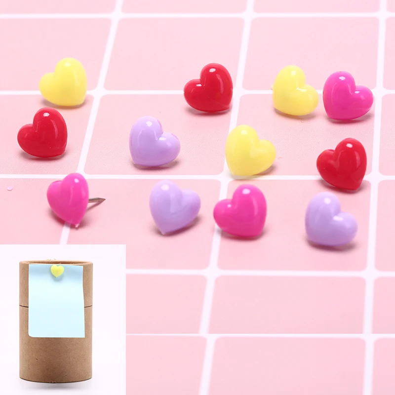 Heart shape 12pcs Plastic Quality Cork Board Safety Colored Push Pins Thumbtack Office School Accessories Supplies