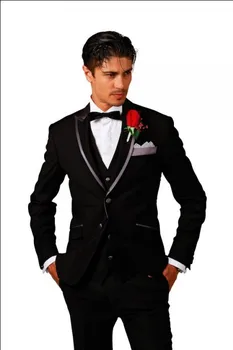 

Slim Fit Groom Tuxedo Black Groomsmen Peak Lapel Wedding/Dinner Suits Best Man Bridegroom (Jacket+Pants+Tie+Vest) B263