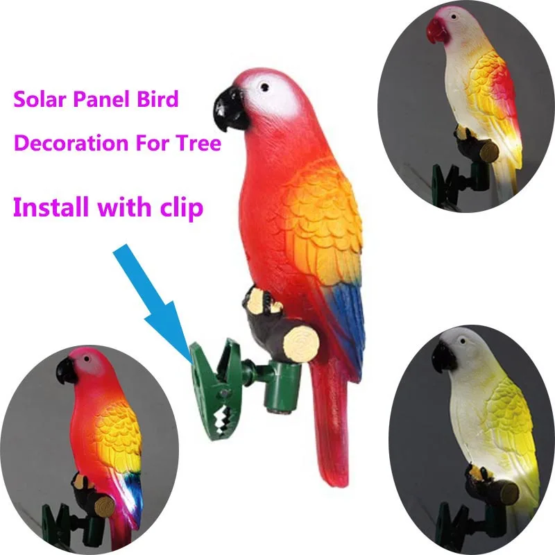 

Solar Power LED Light Bird Parrot Lamp With Clip Night Lights for Outdoor Garden Path Ornament DC120
