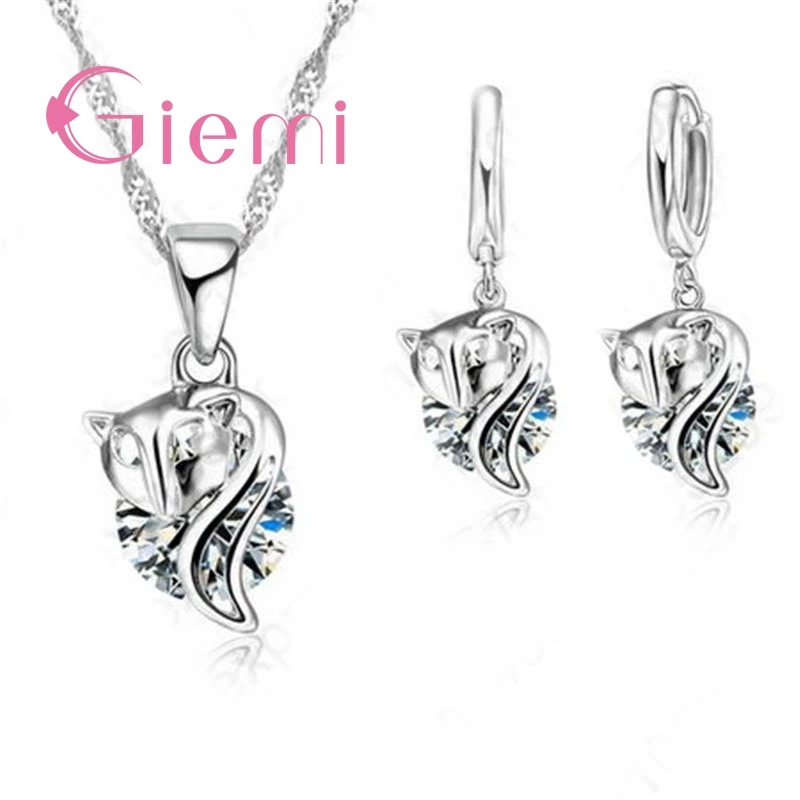 Sweet Cute Fox Shape Animal Crystal Stone Ring Anniversary Birthday Gift Jewelry Set 925 Sterling Silver and CZ | Украшения и
