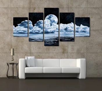 

Home Decor Picture 5 Panels Abstract Moon Scenery Canvas Print Painting Modern Canvas Wall Art for Wall Pcture Home Decor Art