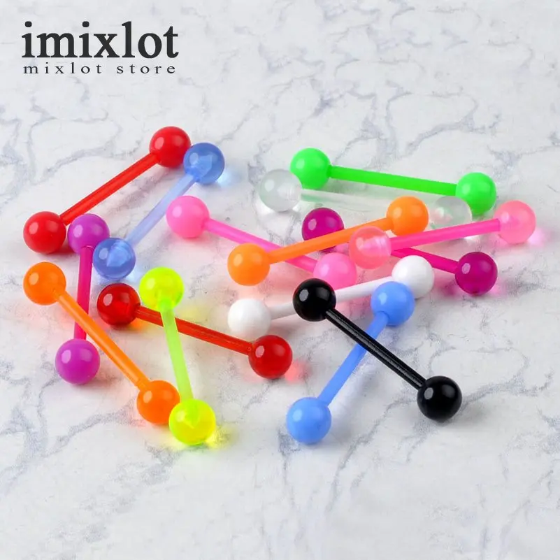

10Pcs/lot Flexible UV Silicone Tongue Nipple Bar Ring Barbell Piercing Body Jewelry Random Color
