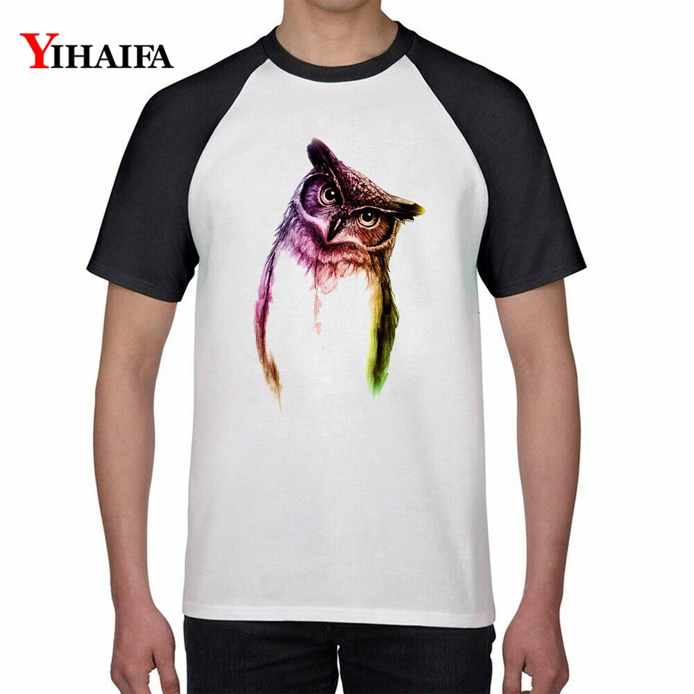 

Summer T Shirts Gradient Color Owl Animal Print Graphic Tees Shirt Men Male Casual Hip Hop Tee Short Sleeve Tops