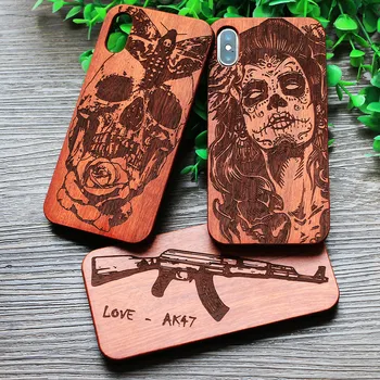 

High Class Wood Phone Case For iPhone X XS 7 8 Plus XR Xs Max Case Skull Design Vintage Wooden Cover Apple iPhone 5 6 6s SE