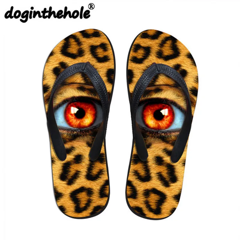 

doginthehole Mens Sport Sandals Flip Flops for Man Eyes Leopard Printing Flats Beach Shoes Male Sport Slipper Outdoor Sneakers