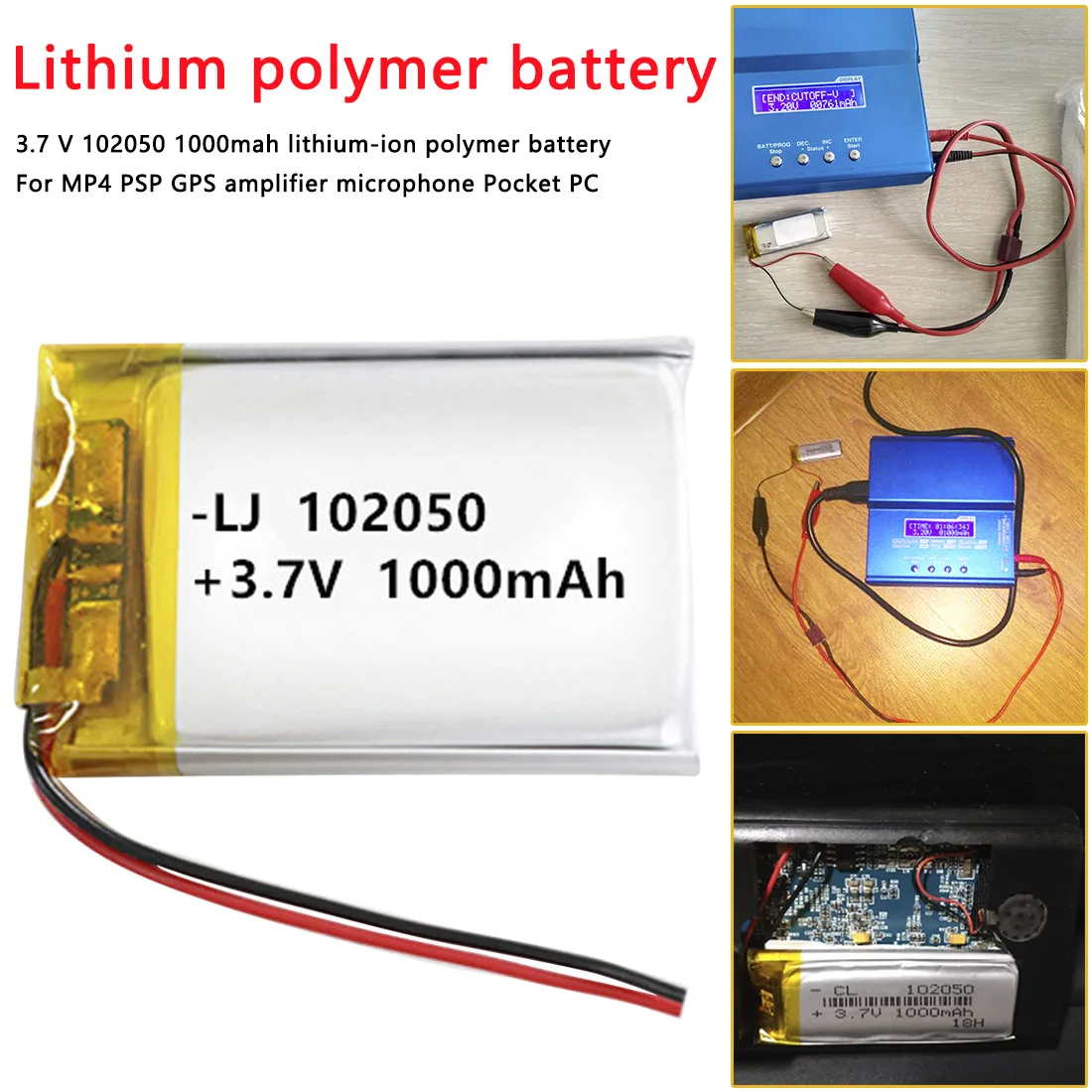 

3.7 V 102050 1000mah Rechargeable lithium-ion polymer battery Li-Po batteries For MP4 PSP GPS amplifier microphone Pocket PC