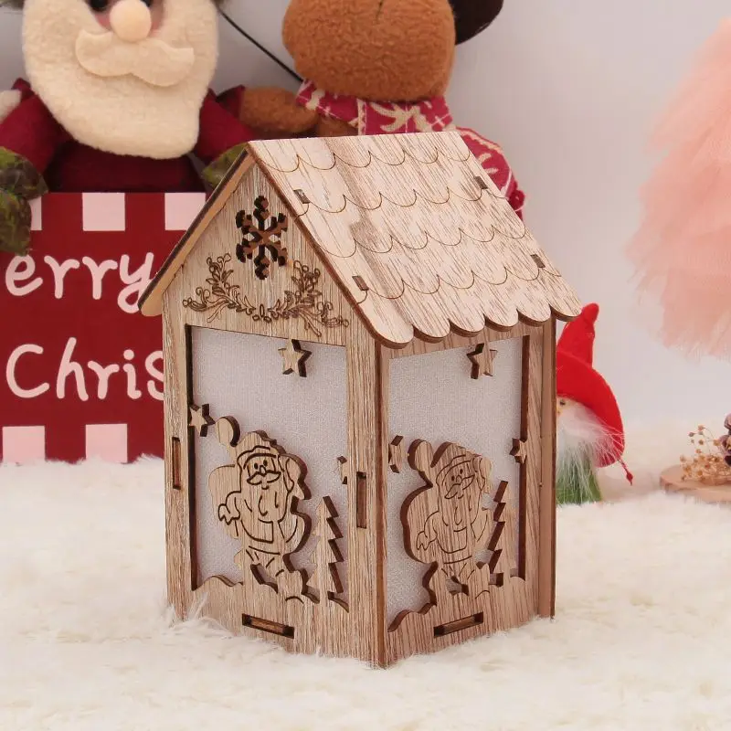Рождественские елочные украшения, подвесной светодиодный светильник, деревянный дом для Висячие украшения для дома, отличный рождественский подарок, свадебный Navidad - Цвет: H