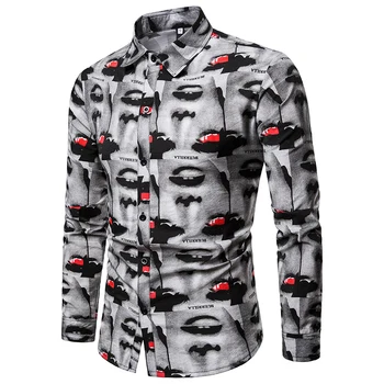 

2019 Spring New Fashion Long Sleeve Rose Floral Print Shirt Men Causal Hawaiian Shirt Men Prom Dress Shirts Male