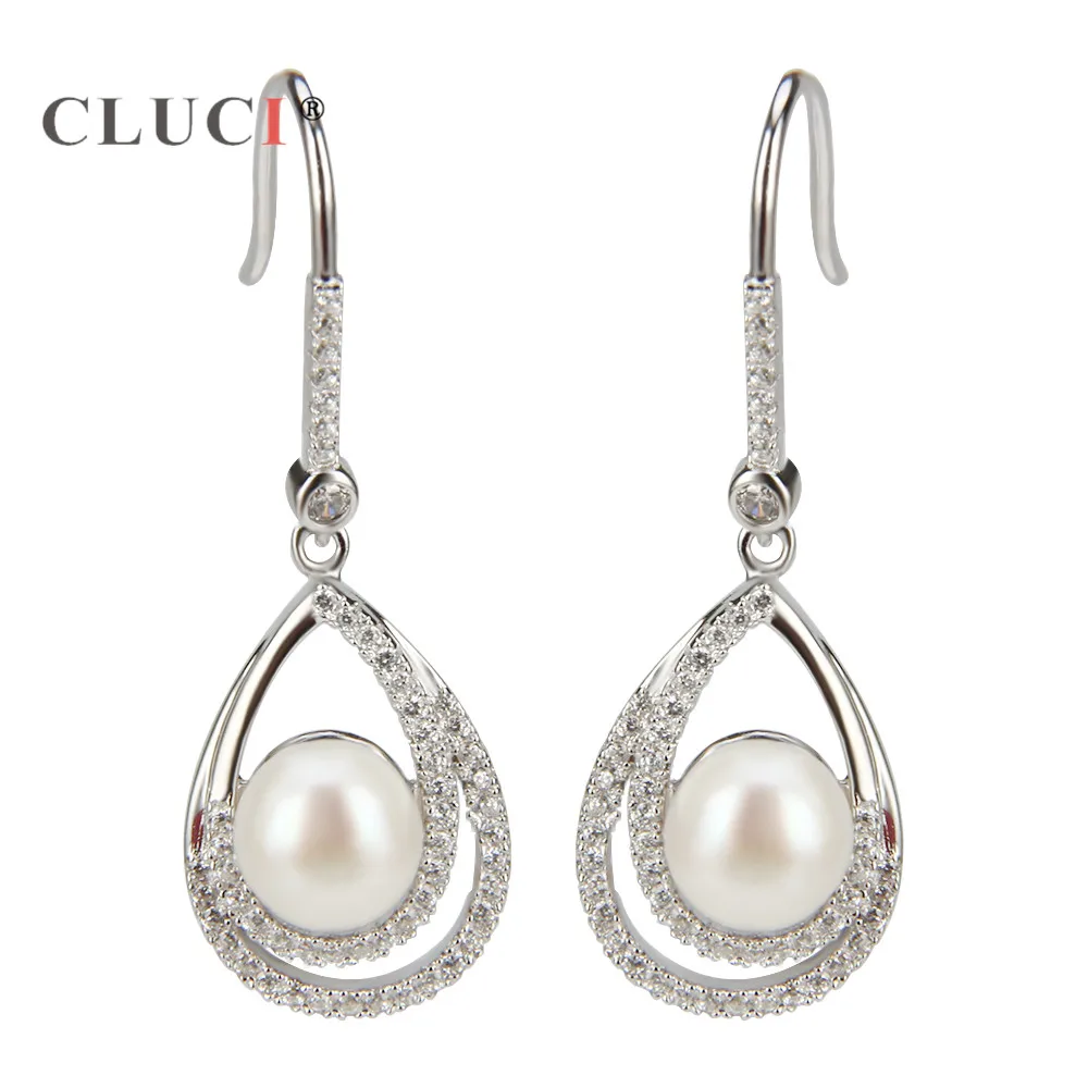 

CLUCI Sterling Silver 925 Unique Double Oval Female Big Circle Earrings Simple Loop Pearl Earrings Jewelry Earrings Gift