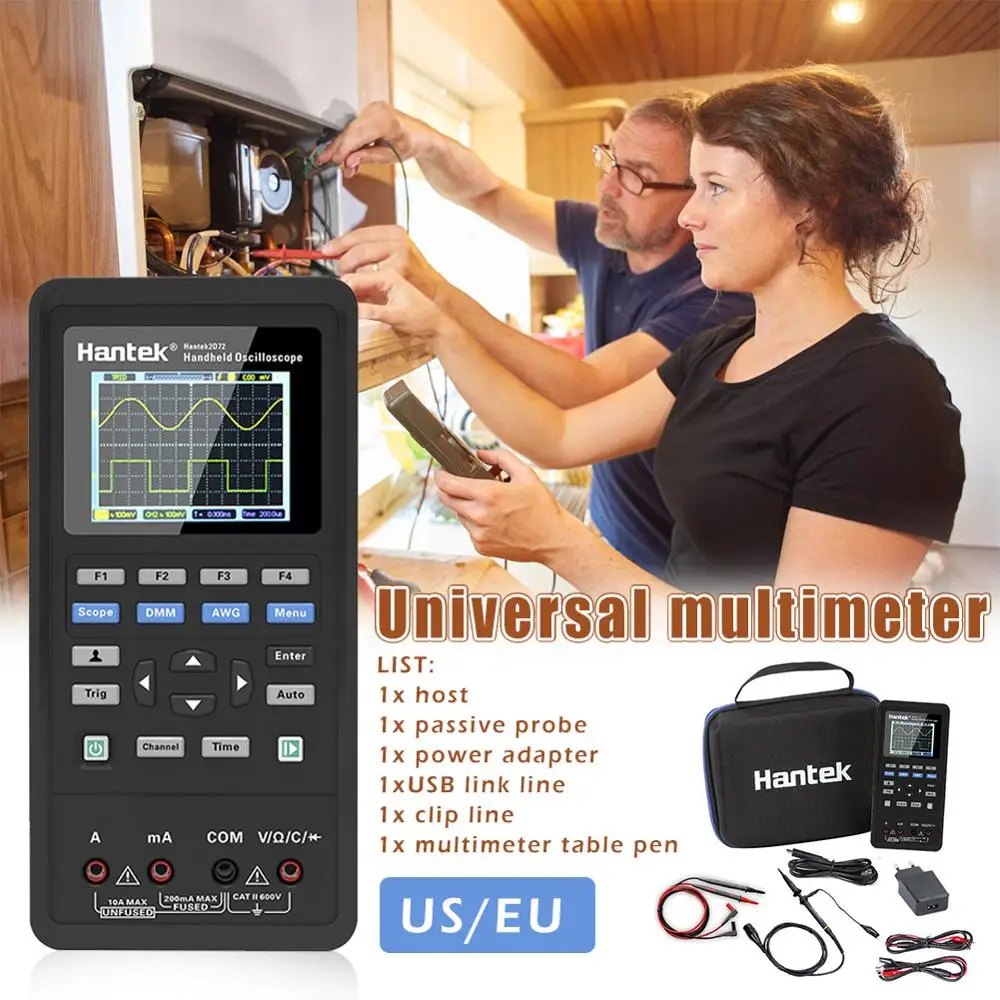 US $102.00 Hantek 3in1 2D72 250MSaS Digital Oscilloscope Waveform Generator Multimeter USB Portable 2 Channel 40mhz 70mhz Multifunction