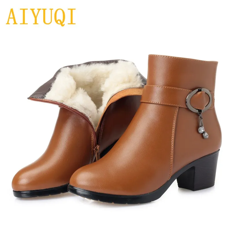 Goedkoop AIYUQI 2018 nieuwe lederen dames korte winter laarzen, wol warme snowboots vrouwen, grote maat 41 42 43 martin laarzen vrouwen