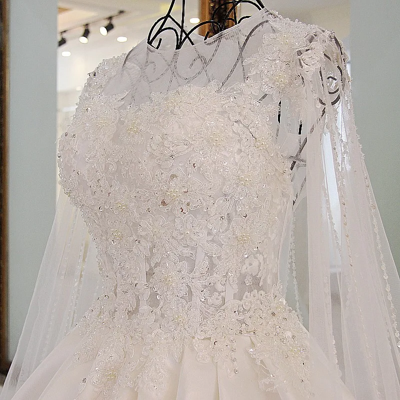 Свадебное платье принцессы с длинной накидкой, без рукавов, с круглым вырезом, бисером, трапециевидной формы, из тюля Vestido De Noiva foto real