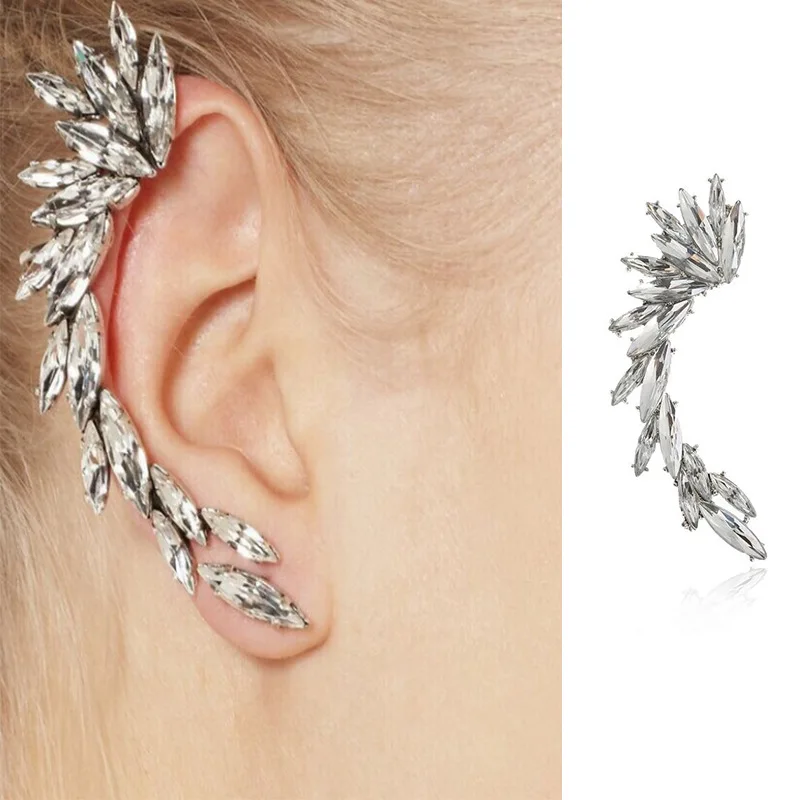 

Fashion Clip Earrings Vintage Rhinestone Angel Wing Ear Clip Cuff Wrap Stud Clip Earrings Left Right Ear Jewelry 1pc Brincos