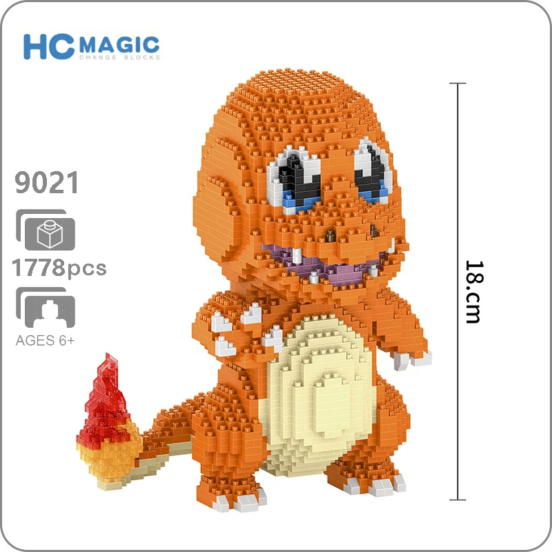 

HC 9021 Anime Charmander Pocket Monster Dragon Animal 3D Model DIY Mini Diamond Building Small Blocks Bricks Assembly Toy no Box