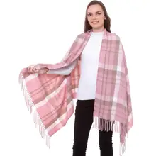 Кашемировый шарф, шаль, зимний стильный женский клетчатый осенний шарф, пашмина, тонкий матовый длинный большой толстый шотландский хиджаб с бахромой, розовый