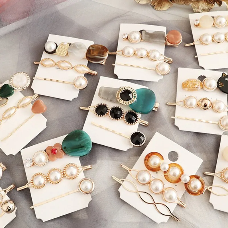 

3Pcs/set Pearl Women Hair Clips Set Cute Cat Hair Pins Girls Korean Gold Hair BB Barrettes Summer Jewelry Hair Accessories