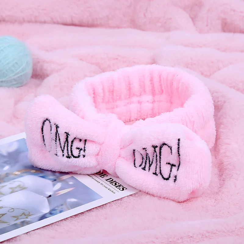 

New OMG Letter Coral Fleece Wash Face Bow Hairbands For Women Girls Headbands Headwear Hair Bands Turban Hair Accessories